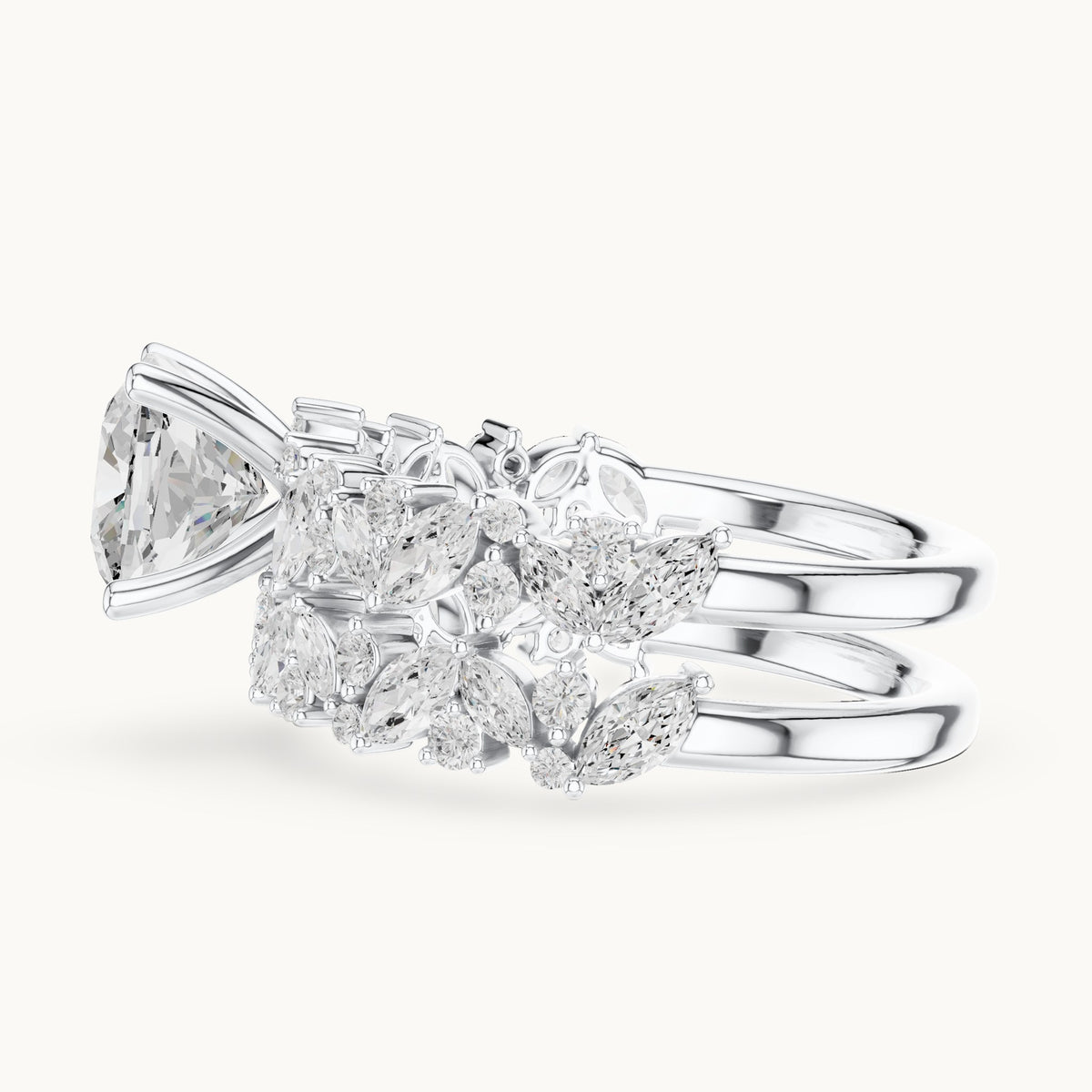 Cushion-cut lab-grown diamond engagement ring with marquise cluster double band in white gold, 2.83 CT TW, view 3