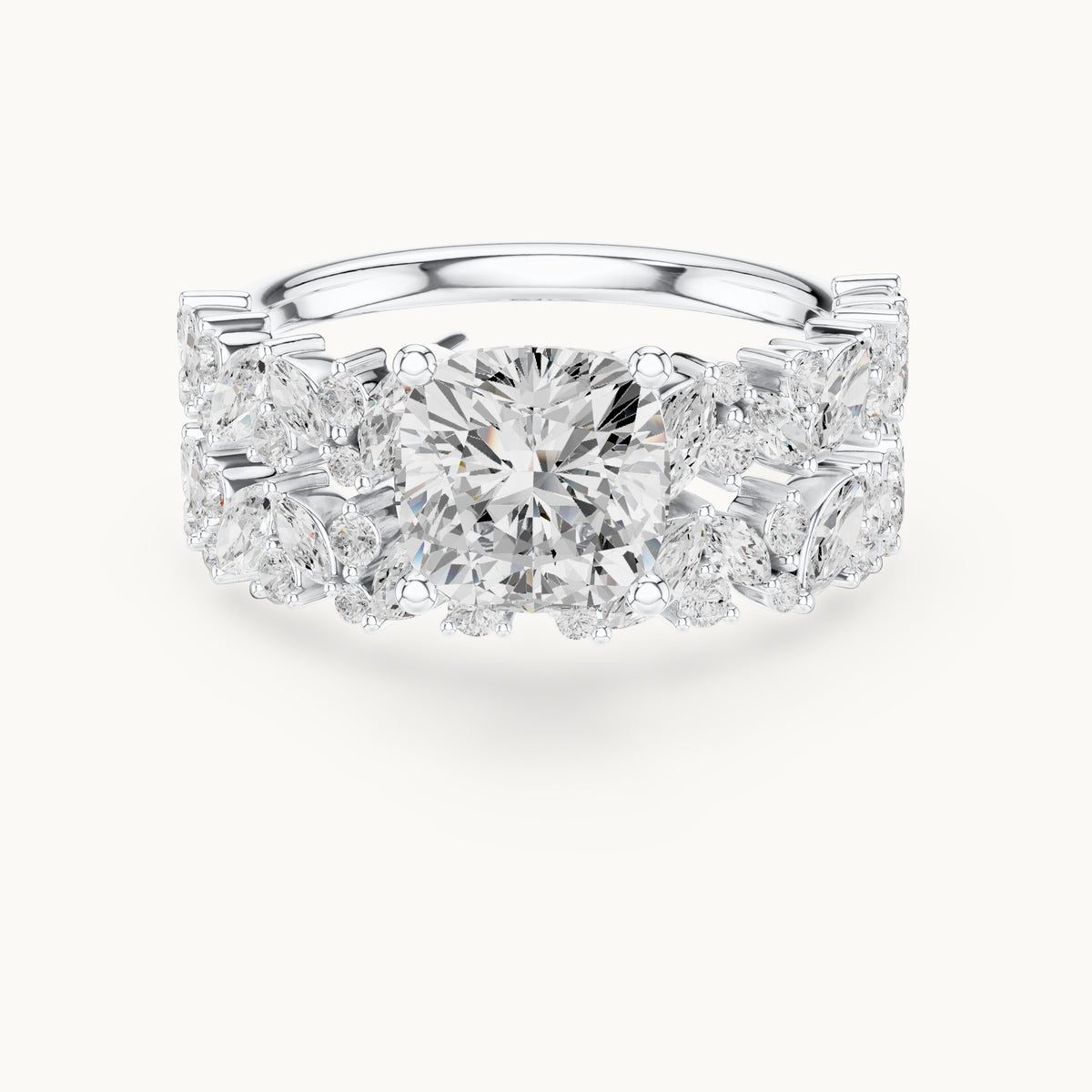 Cushion-cut lab-grown diamond engagement ring with marquise cluster double band in white gold, 2.83 CT TW, view 4