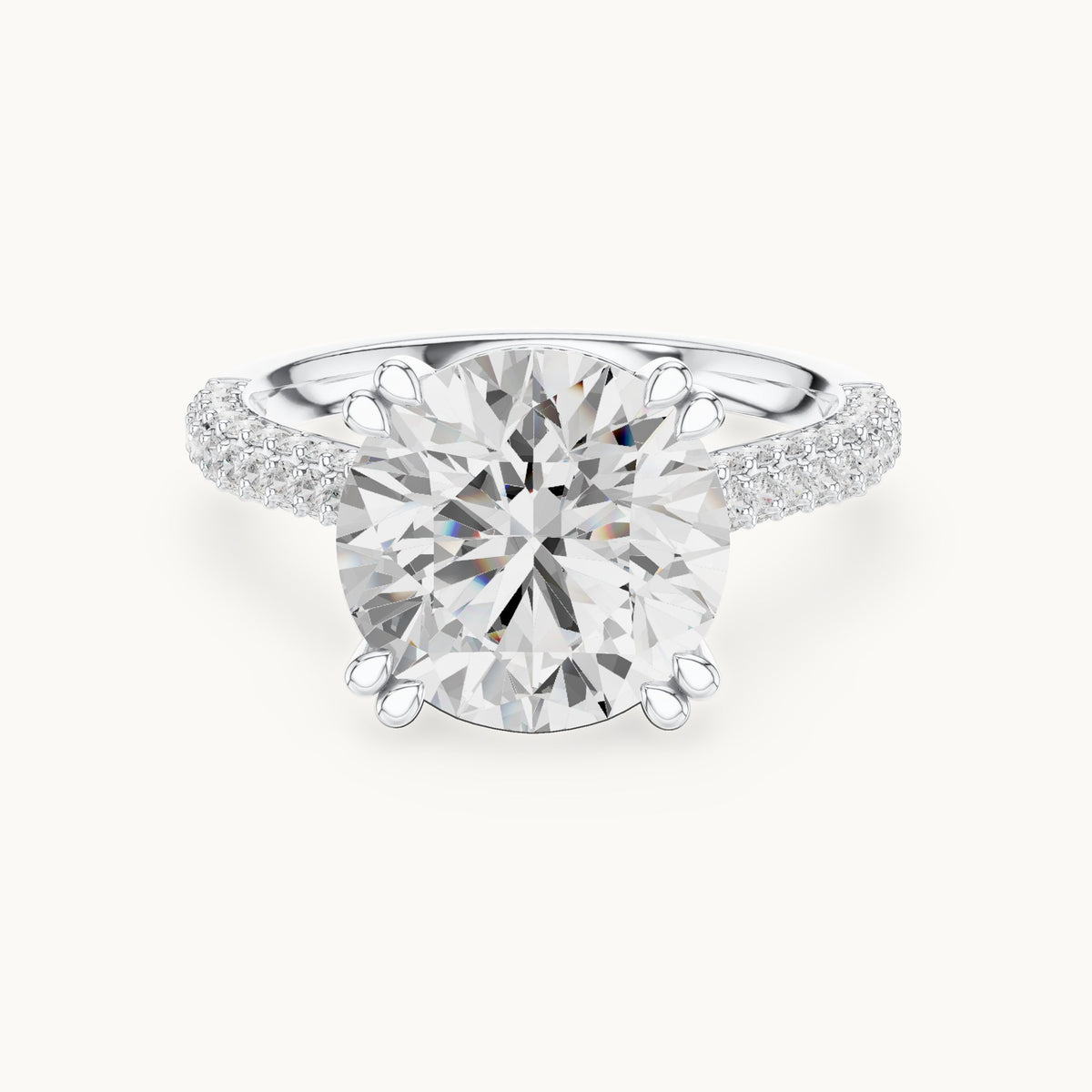Round lab-grown diamond hidden halo double-row pavé engagement ring in white gold, 4.584 CT TW, view 4