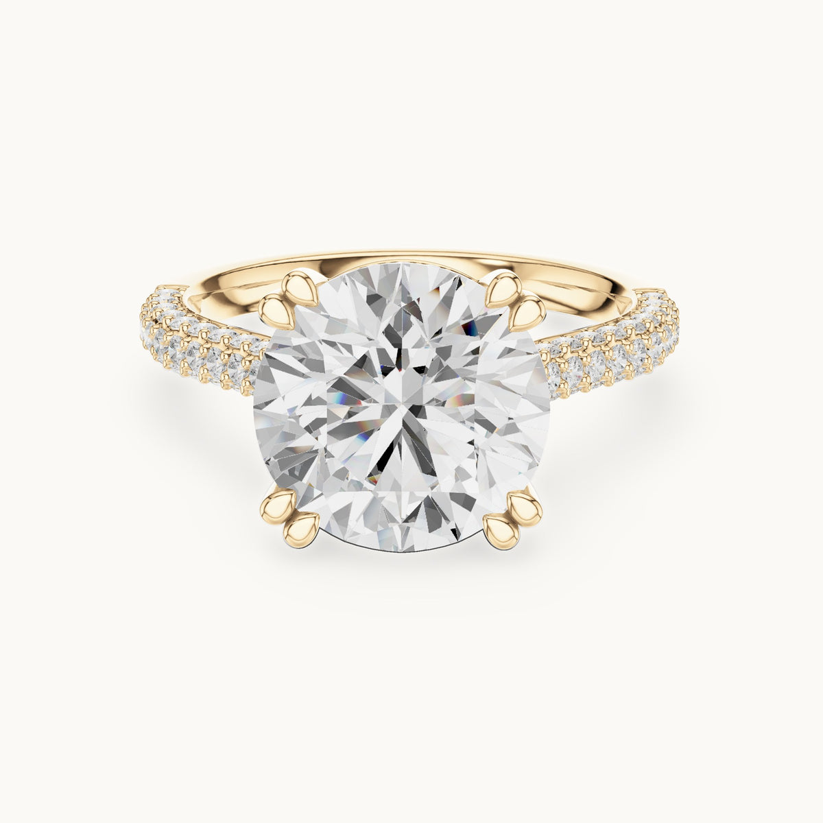 Round lab-grown diamond hidden halo double-row pavé engagement ring in yellow gold, 4.584 CT TW, view 4