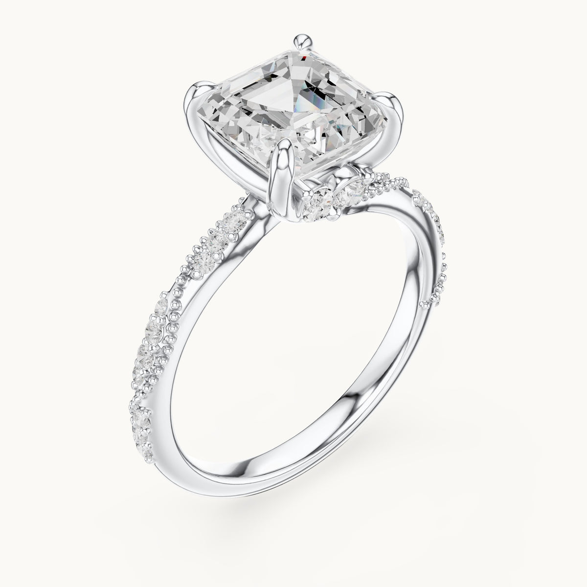 Square emerald-cut, round and marquise lab-grown diamond twisted pavé engagement ring with marquise accents in white gold, 2.99 CT TW, view 2