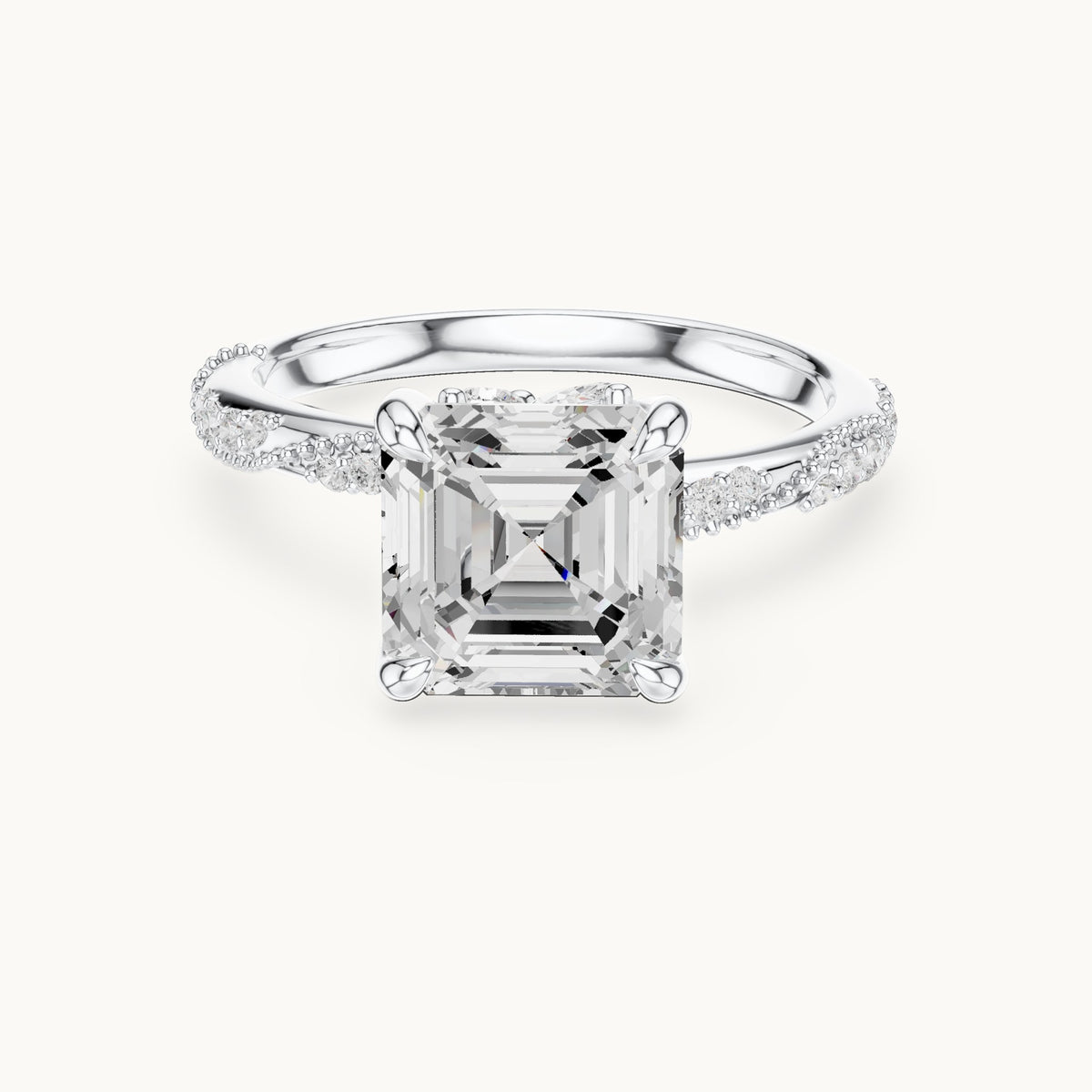 Square emerald-cut, round and marquise lab-grown diamond twisted pavé engagement ring with marquise accents in white gold, 2.99 CT TW, view 4