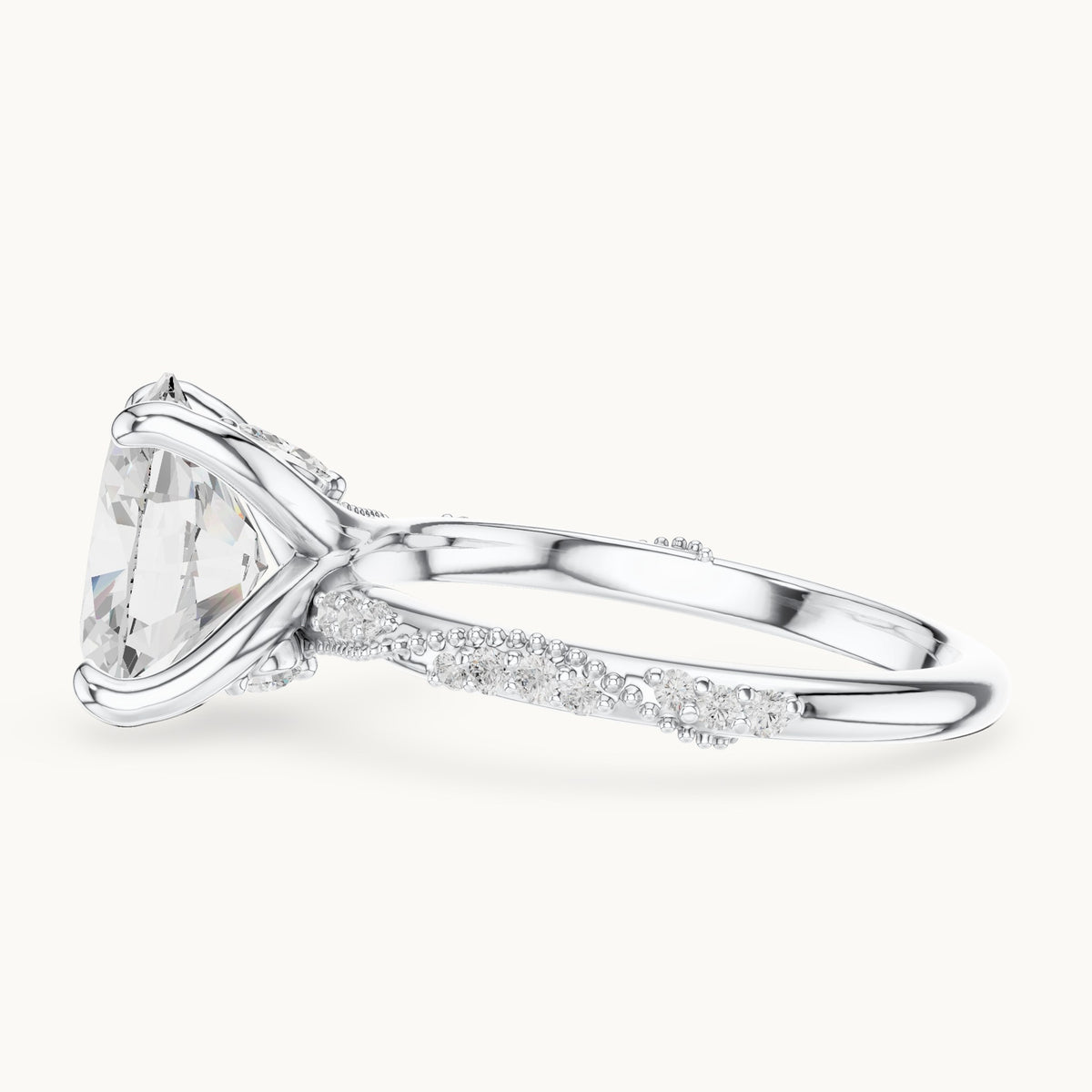 Oval, round and marquise lab-grown diamond twisted pavé engagement ring with marquise accents in white gold, 2.75 CT TW, view 3