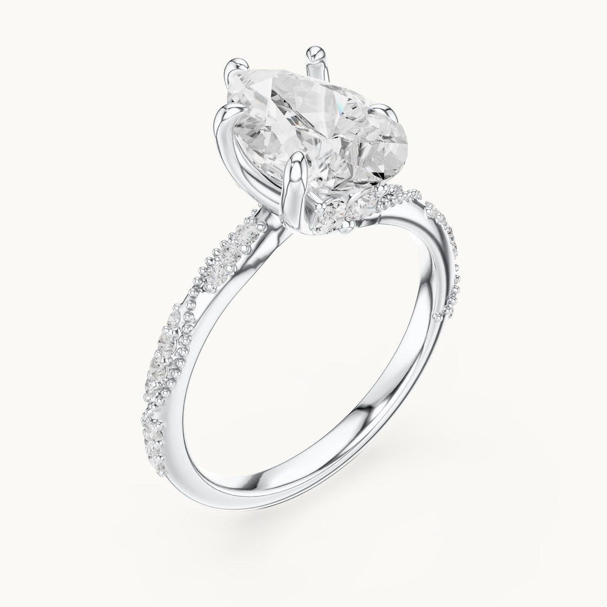 Pear, round and marquise lab-grown diamond twisted pavé engagement ring with marquise accents in white gold, 2.71 CT TW, view 2