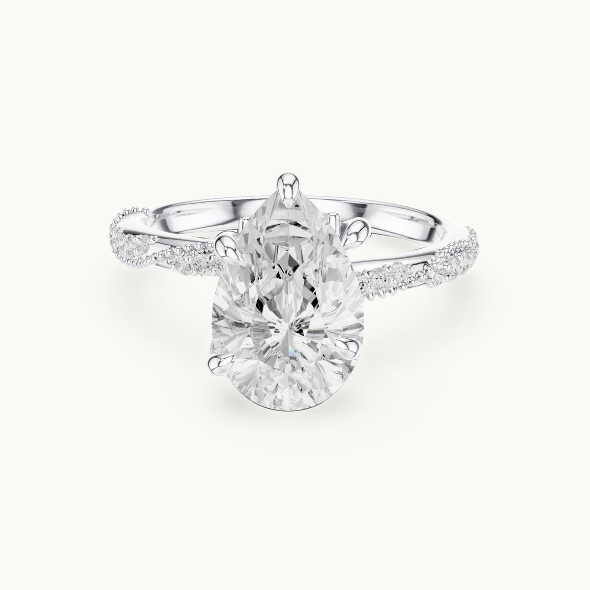Pear, round and marquise lab-grown diamond twisted pavé engagement ring with marquise accents in white gold, 2.71 CT TW, view 4
