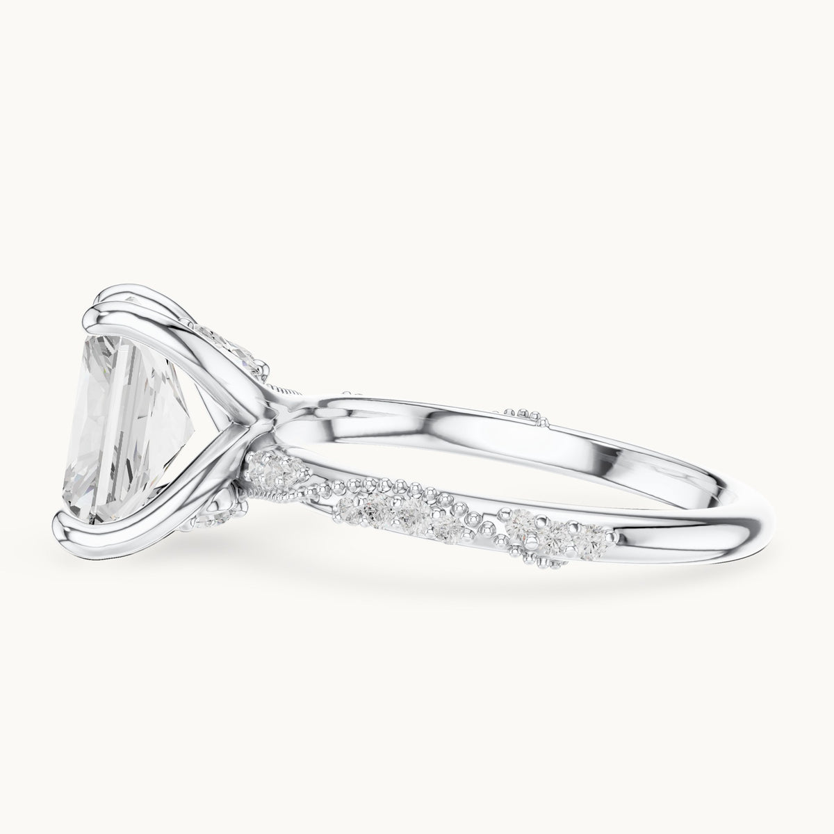 Radiant-cut, round and marquise lab-grown diamond twisted pavé engagement ring with marquise accents in white gold, 3.36 CT TW, view 3