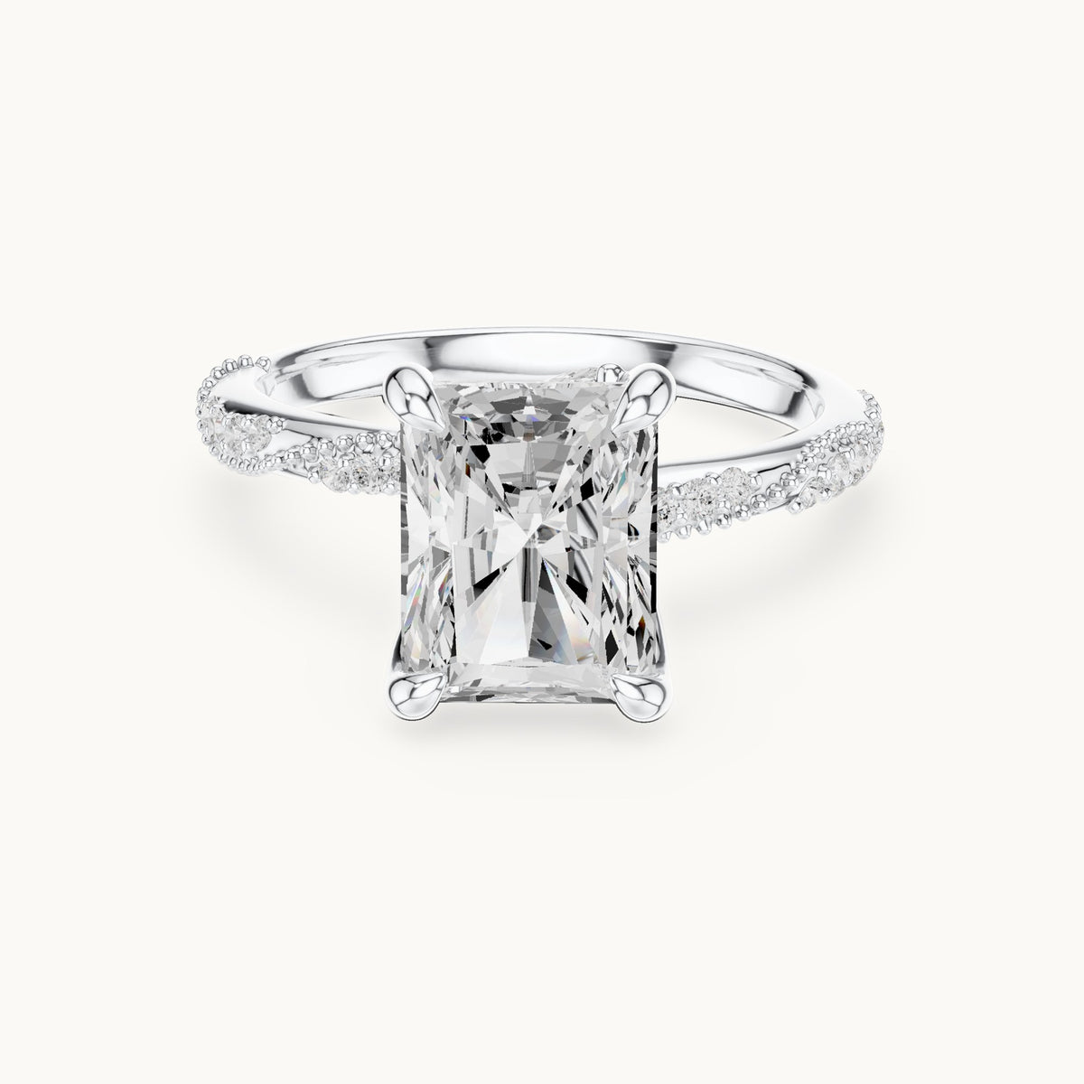 Radiant-cut, round and marquise lab-grown diamond twisted pavé engagement ring with marquise accents in white gold, 3.36 CT TW, view 4