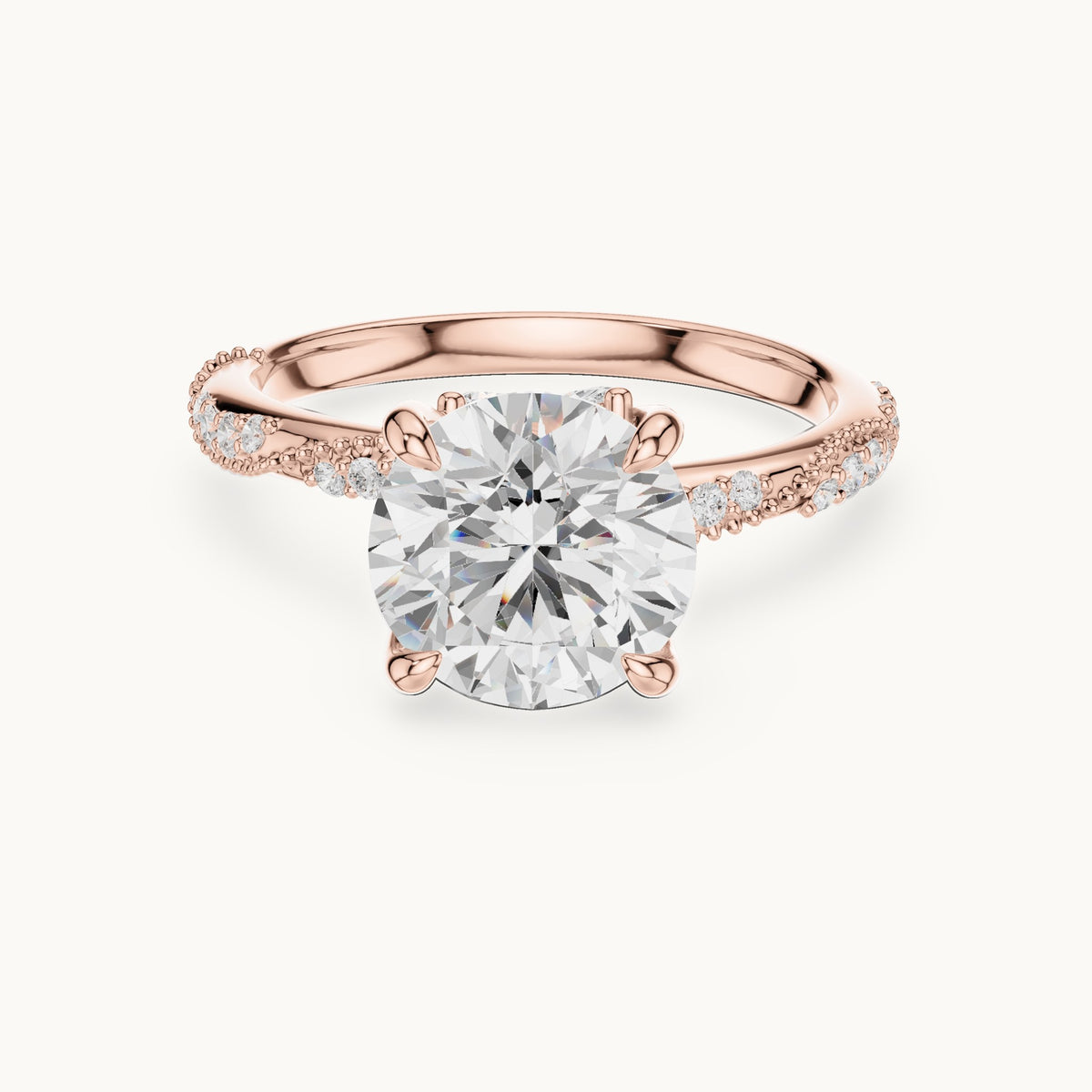 Round and marquise lab-grown diamond twisted pavé engagement ring with marquise accents in rose gold, 3.18 CT TW, view 4