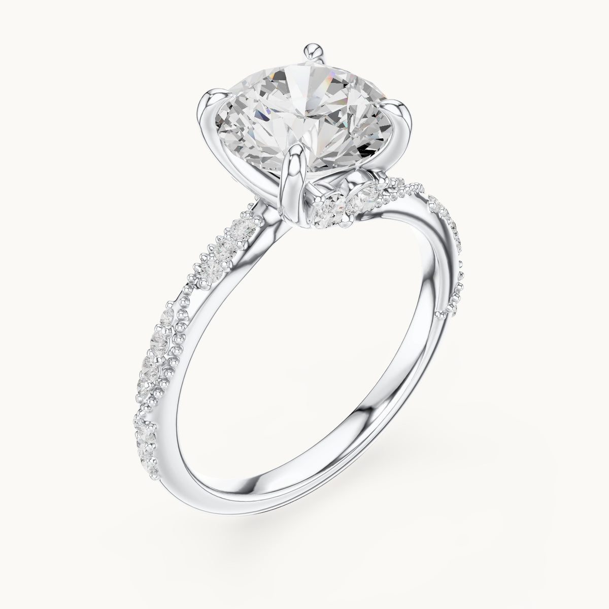 Round and marquise lab-grown diamond twisted pavé engagement ring with marquise accents in white gold, 3.18 CT TW, view 2