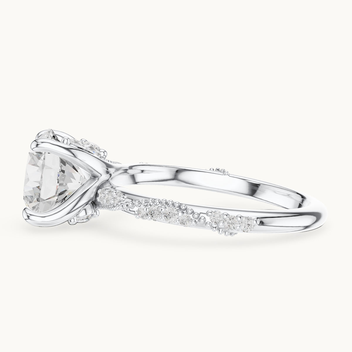 Round and marquise lab-grown diamond twisted pavé engagement ring with marquise accents in white gold, 3.18 CT TW, view 3