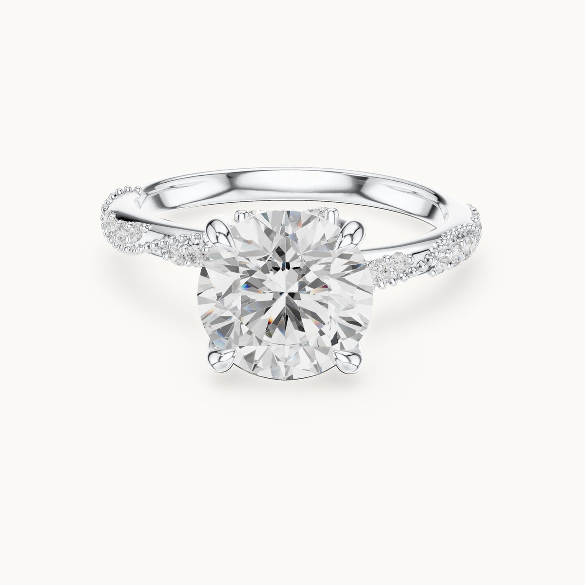Round and marquise lab-grown diamond twisted pavé engagement ring with marquise accents in white gold, 3.18 CT TW, view 4