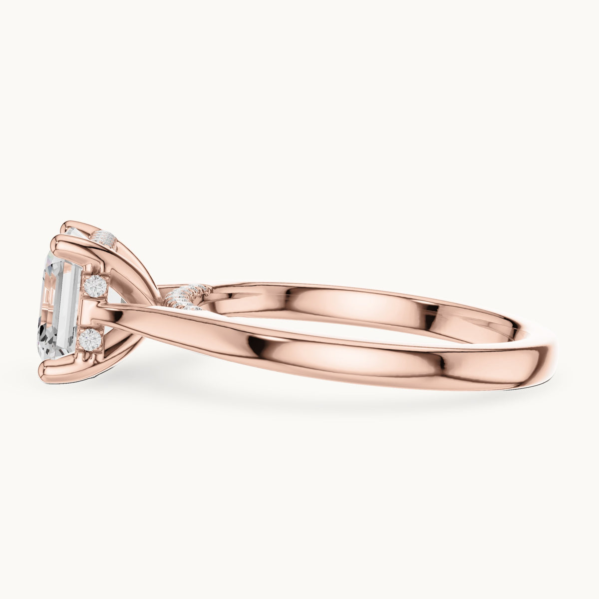 Square emerald-cut and round lab-grown diamond hidden halo solitaire engagement ring in rose gold, 1.92 CT TW, view 3
