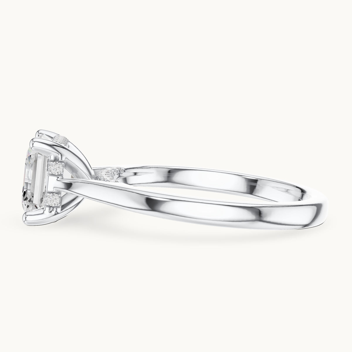 Square emerald-cut and round lab-grown diamond hidden halo solitaire engagement ring in white gold, 1.92 CT TW, view 3