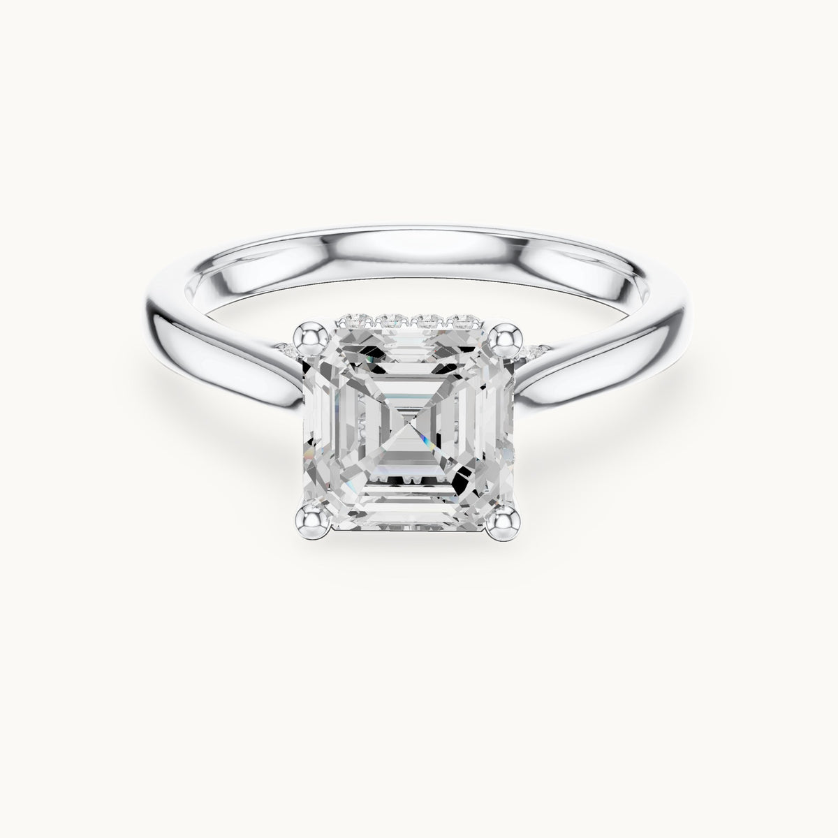 Square emerald-cut and round lab-grown diamond hidden halo solitaire engagement ring in white gold, 1.92 CT TW, view 4