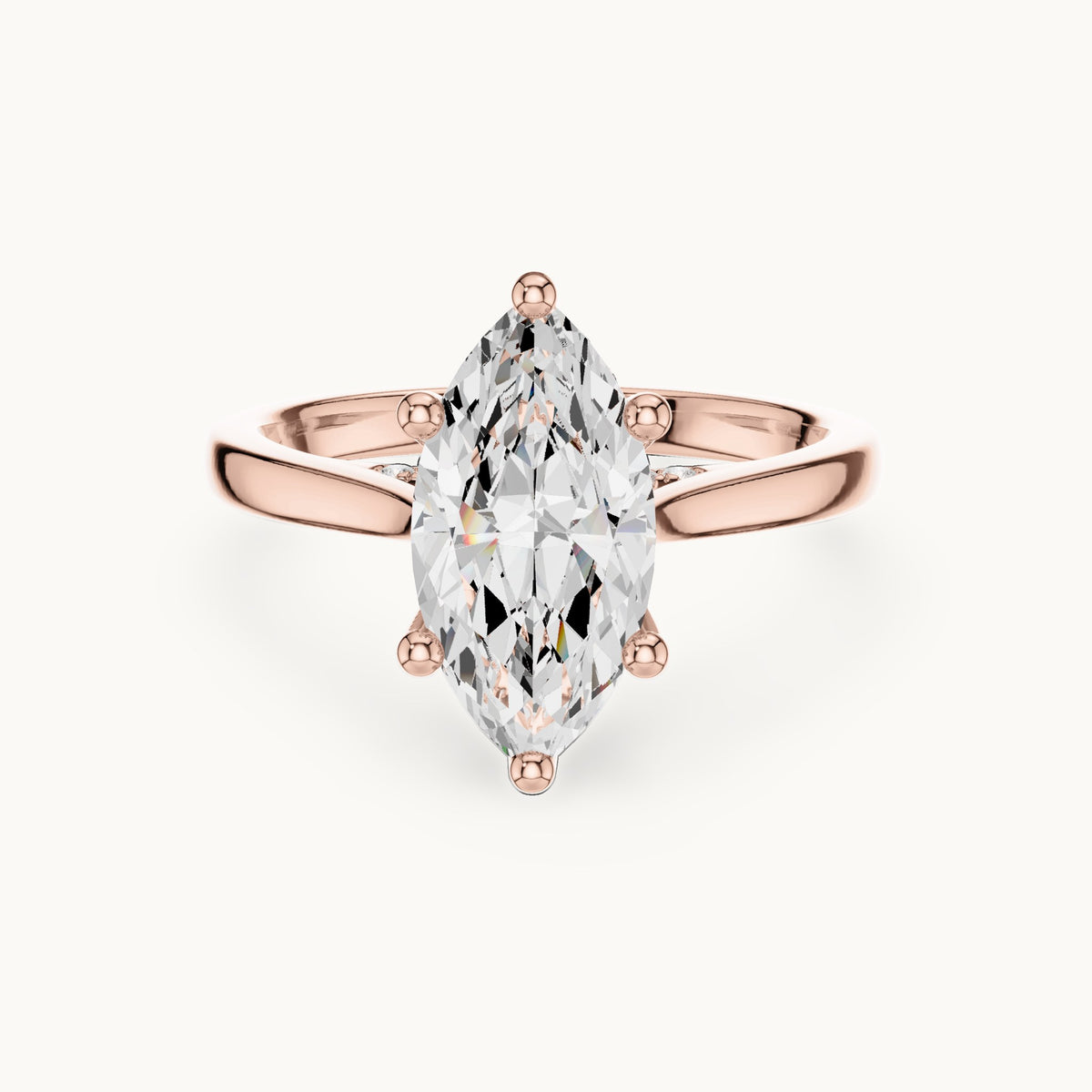 Marquise and round lab-grown diamond hidden halo solitaire engagement ring in rose gold, 1.93 CT TW, view 4