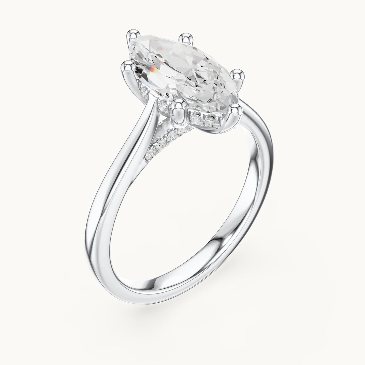 Marquise and round lab-grown diamond hidden halo solitaire engagement ring in white gold, 1.93 CT TW, view 2