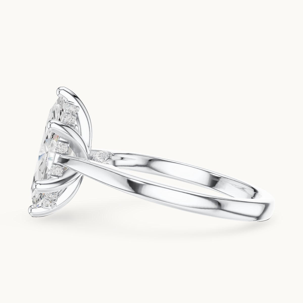Marquise and round lab-grown diamond hidden halo solitaire engagement ring in white gold, 1.93 CT TW, view 3