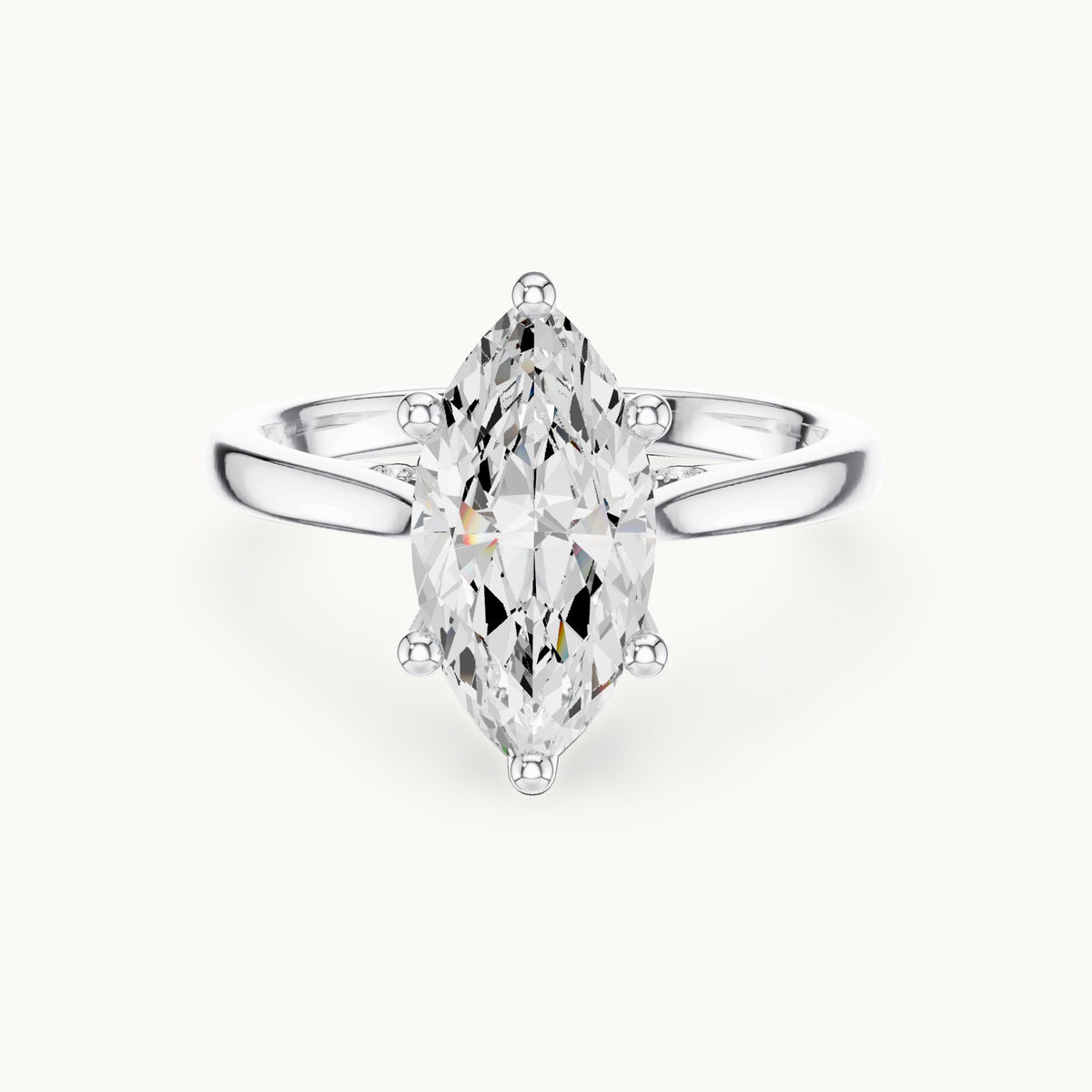 Marquise and round lab-grown diamond hidden halo solitaire engagement ring in white gold, 1.93 CT TW, view 4