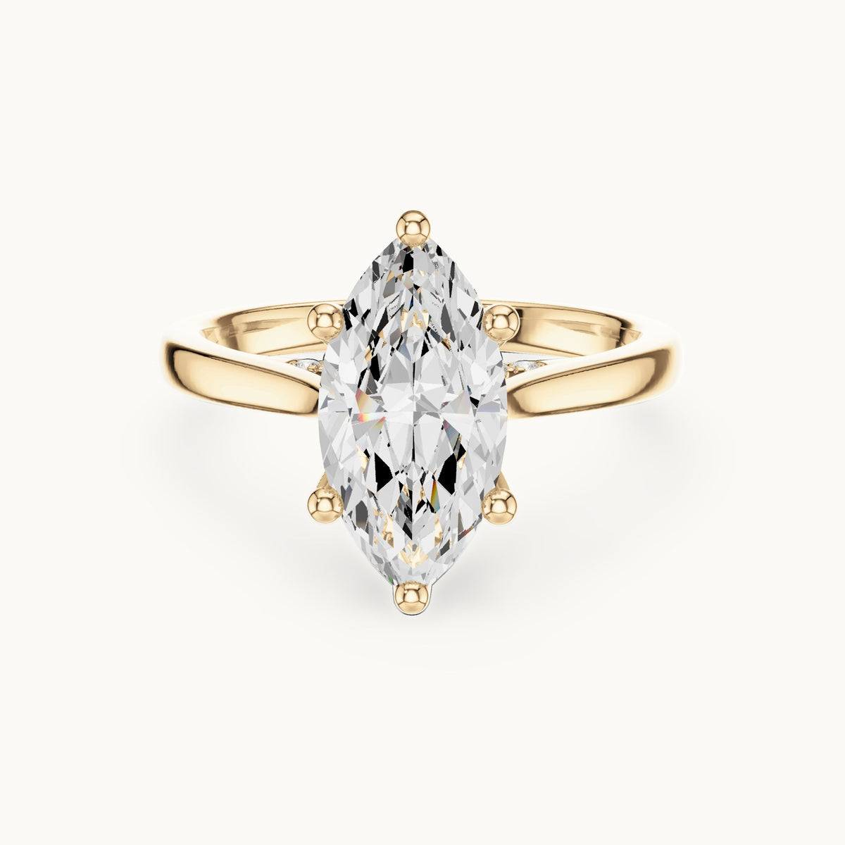 Marquise and round lab-grown diamond hidden halo solitaire engagement ring in yellow gold, 1.93 CT TW, view 4