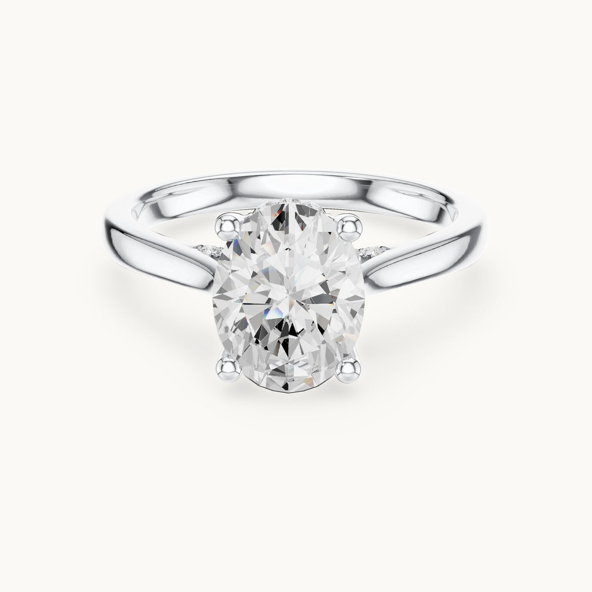 Oval and round lab-grown diamond hidden halo solitaire engagement ring in white gold, 1.82 CT TW, view 4
