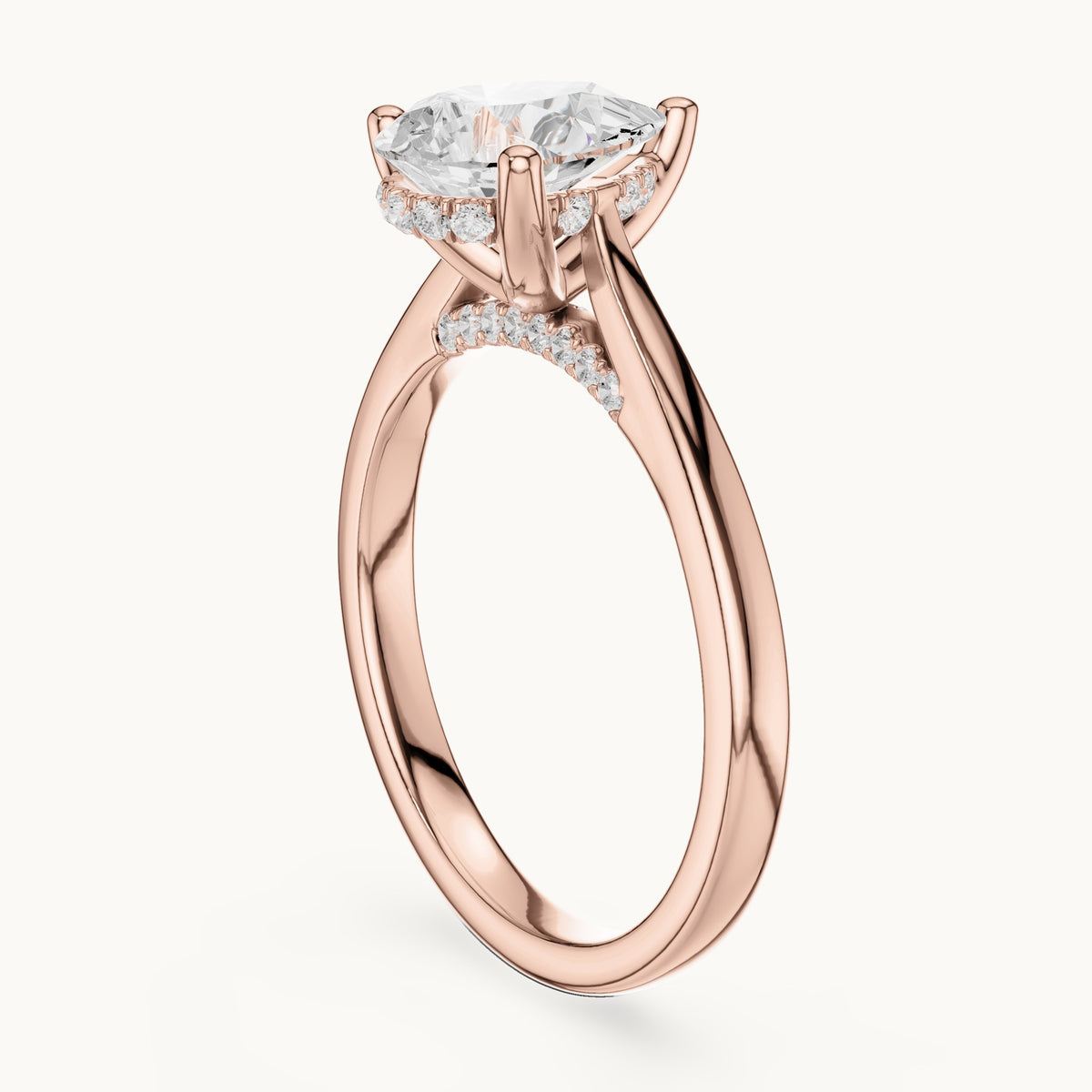 Pear and round lab-grown diamond engagement ring with diamond accents in rose gold, 1.335 CT TW, view 1