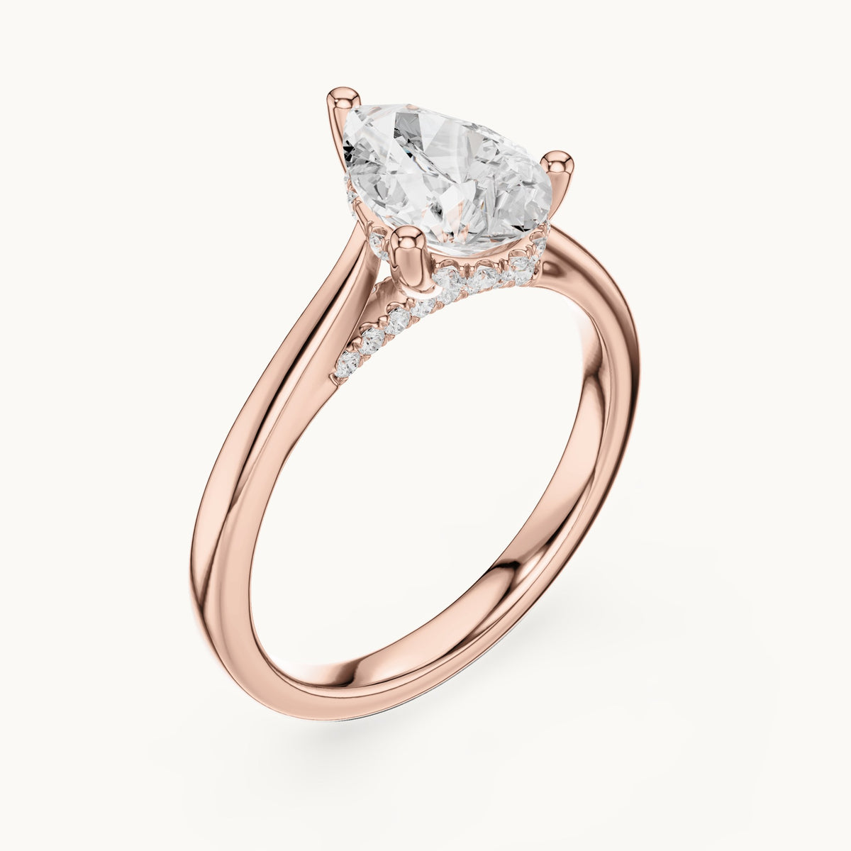Pear and round lab-grown diamond engagement ring with diamond accents in rose gold, 1.335 CT TW, view 2