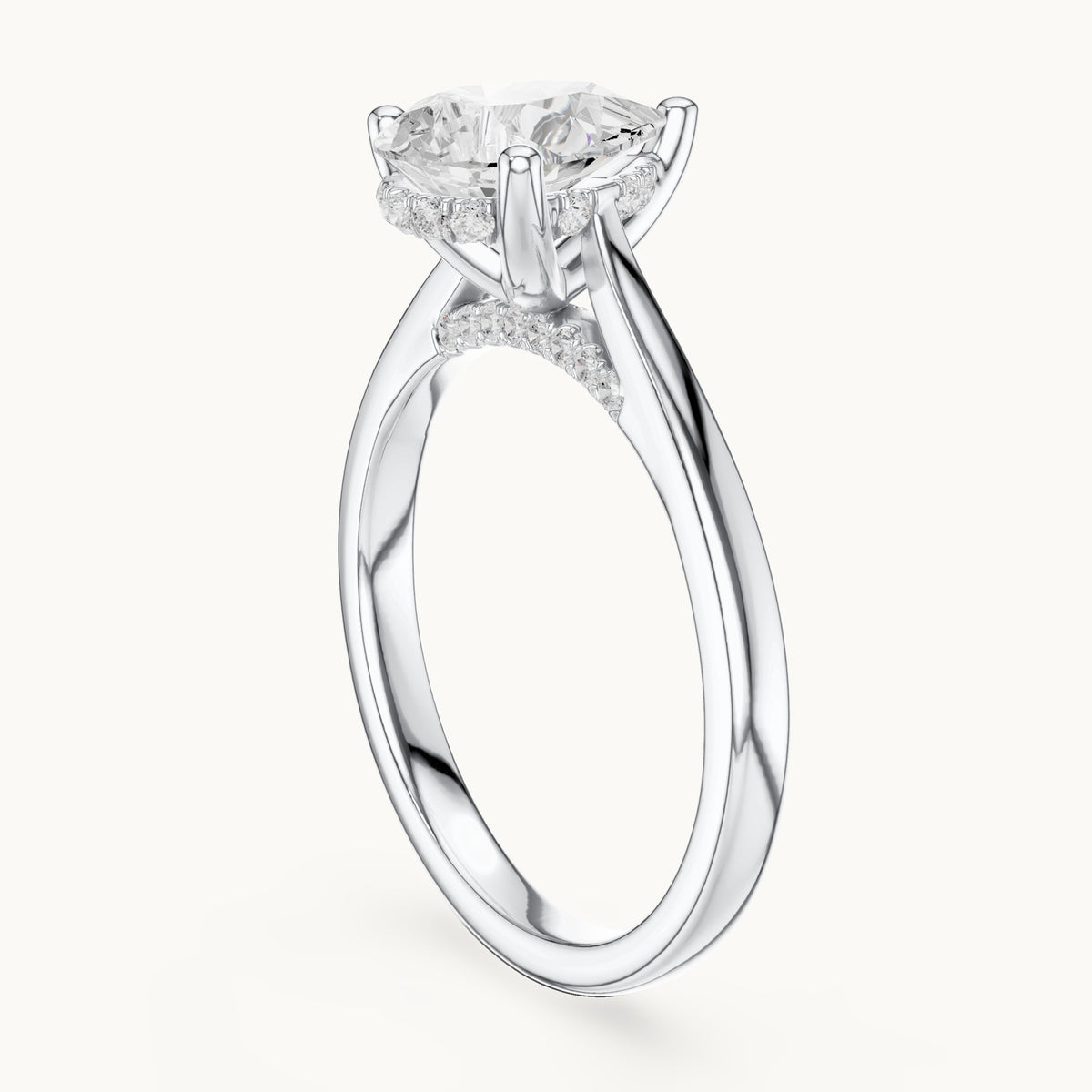 Pear and round lab-grown diamond engagement ring with diamond accents in white gold, 1.335 CT TW, view 1
