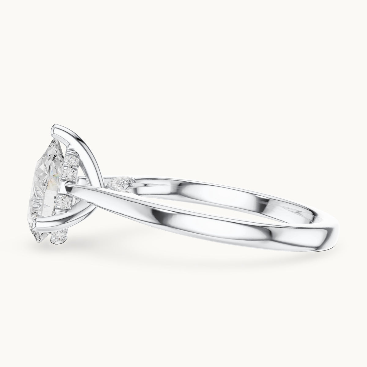 Pear and round lab-grown diamond engagement ring with diamond accents in white gold, 1.335 CT TW, view 3