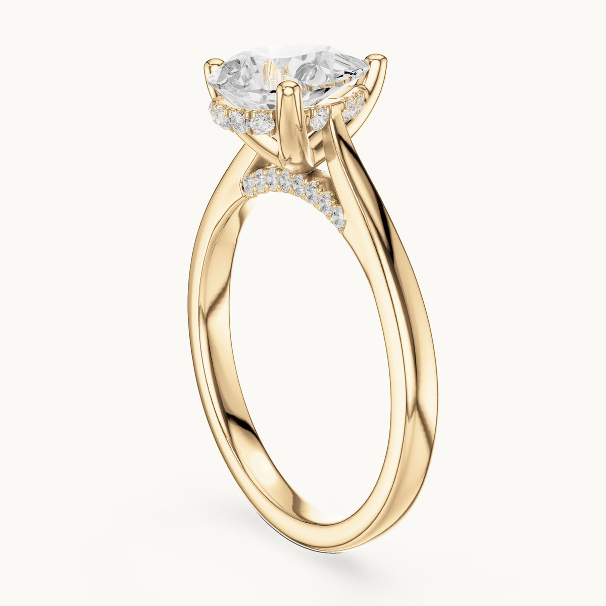 Pear and round lab-grown diamond engagement ring with diamond accents in yellow gold, 1.335 CT TW, view 1