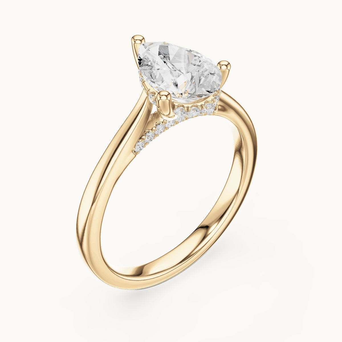 Pear and round lab-grown diamond engagement ring with diamond accents in yellow gold, 1.335 CT TW, view 2