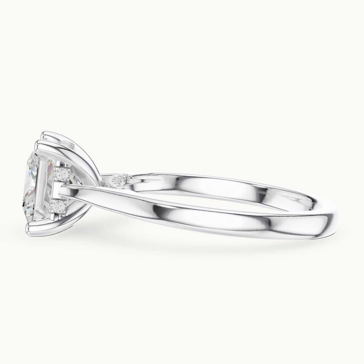 Princess-cut and round lab-grown diamond hidden halo solitaire engagement ring in white gold, 2.29 CT TW, view 3