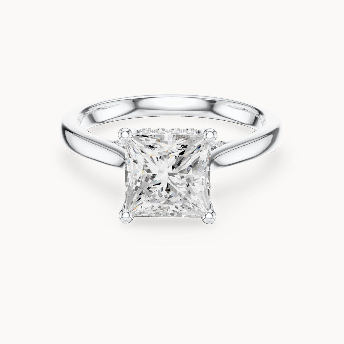 Princess-cut and round lab-grown diamond hidden halo solitaire engagement ring in white gold, 2.29 CT TW, view 4