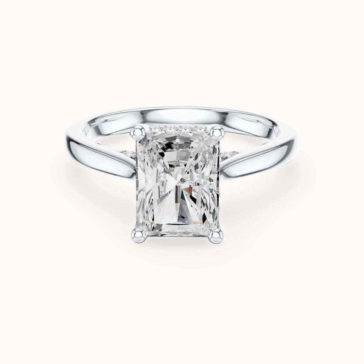 Radiant-cut and round lab-grown diamond hidden halo solitaire engagement ring in white gold, 2.62 CT TW, view 4