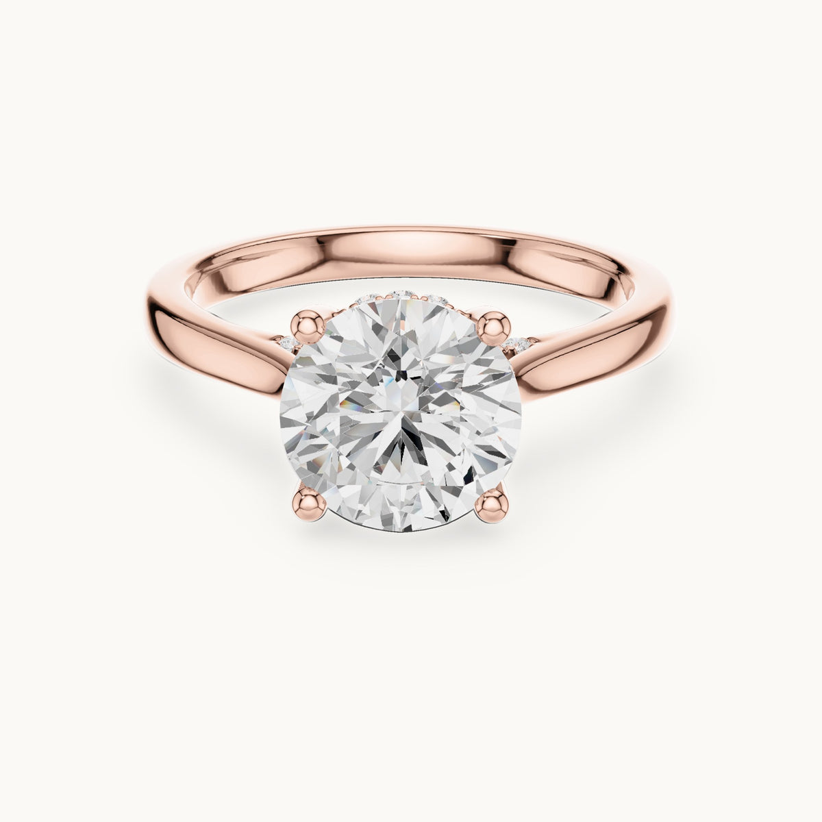 Round lab-grown diamond hidden halo solitaire engagement ring in rose gold, 2.13 CT TW, view 4