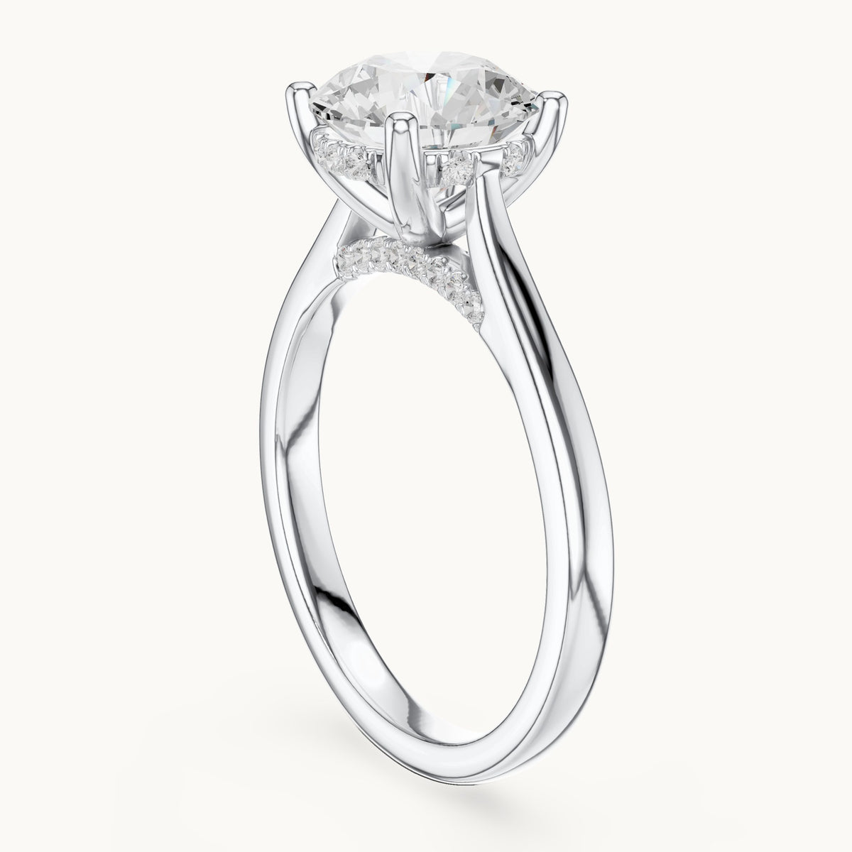 Round lab-grown diamond hidden halo solitaire engagement ring in white gold, 2.13 CT TW, view 1