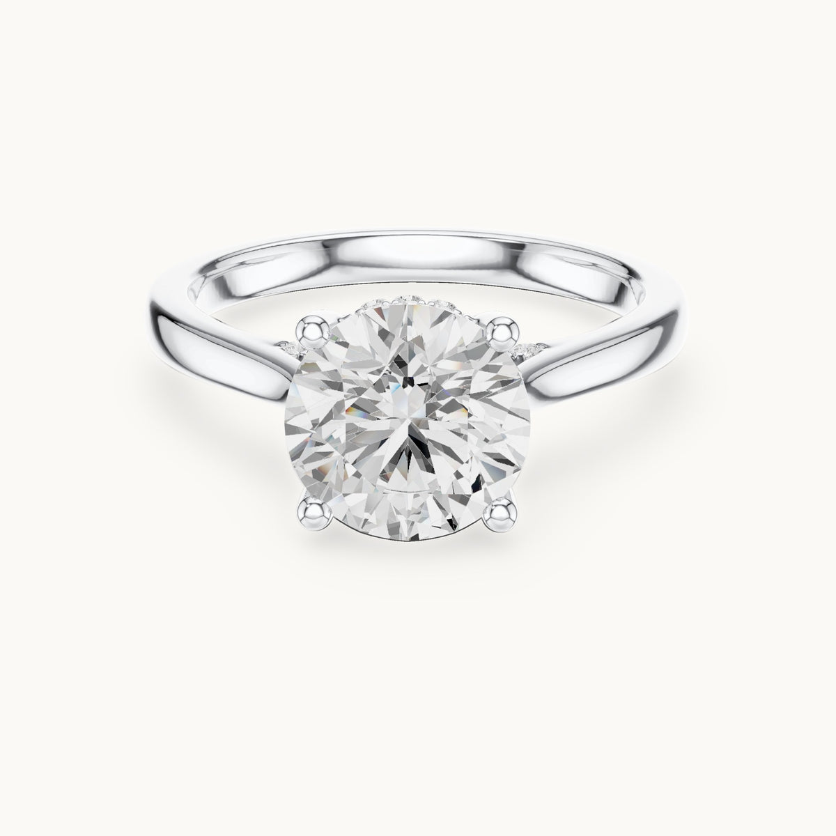 Round lab-grown diamond hidden halo solitaire engagement ring in white gold, 2.13 CT TW, view 4
