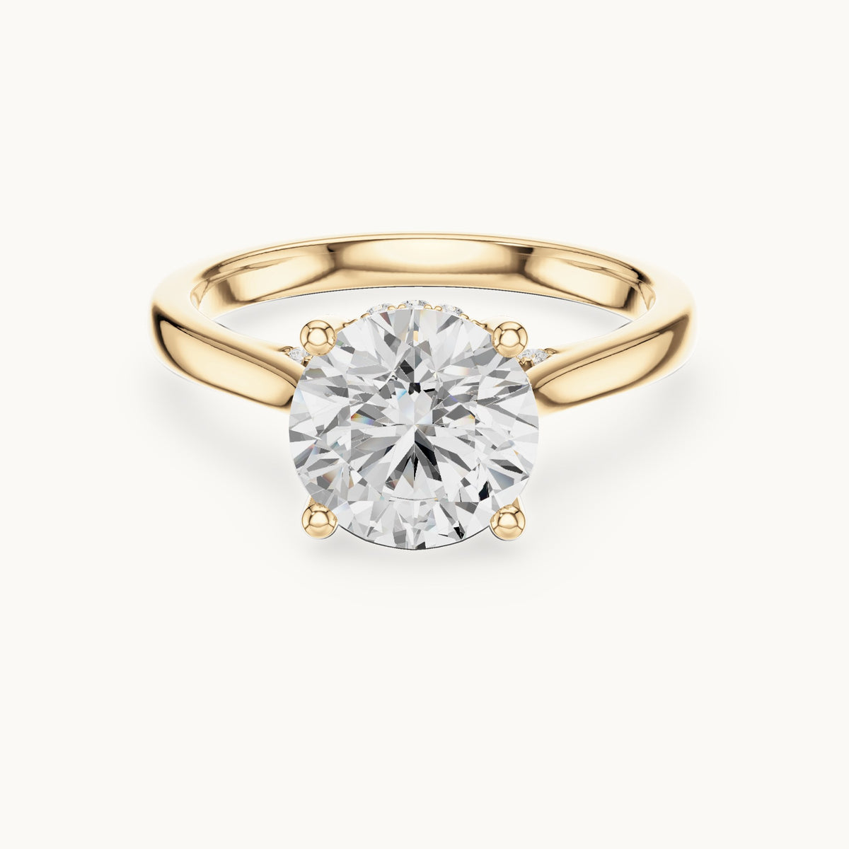 Round lab-grown diamond hidden halo solitaire engagement ring in yellow gold, 2.13 CT TW, view 4