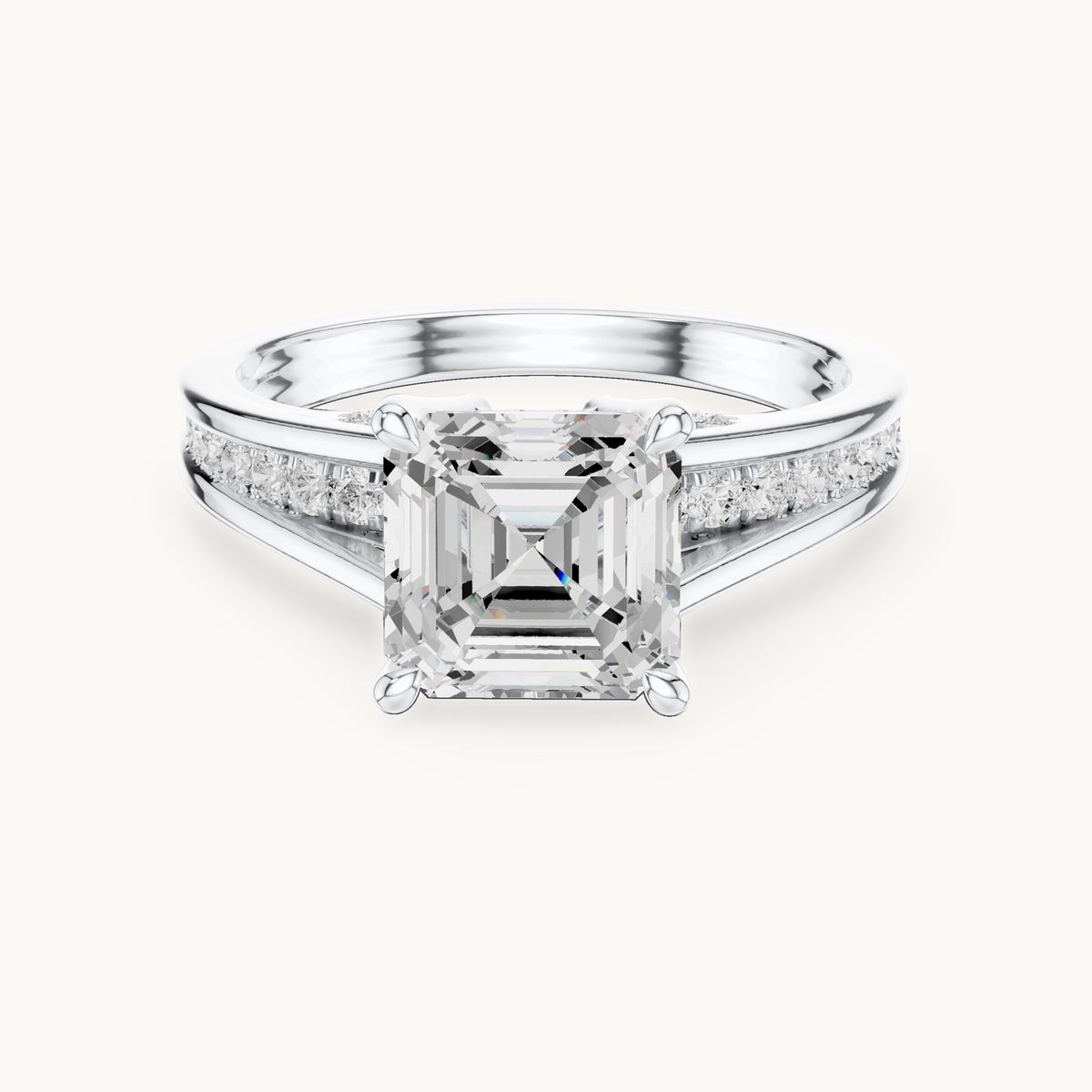 Square emerald-cut and round lab-grown diamond channel-set cathedral engagement ring in white gold, 2.072 CT TW, view 4