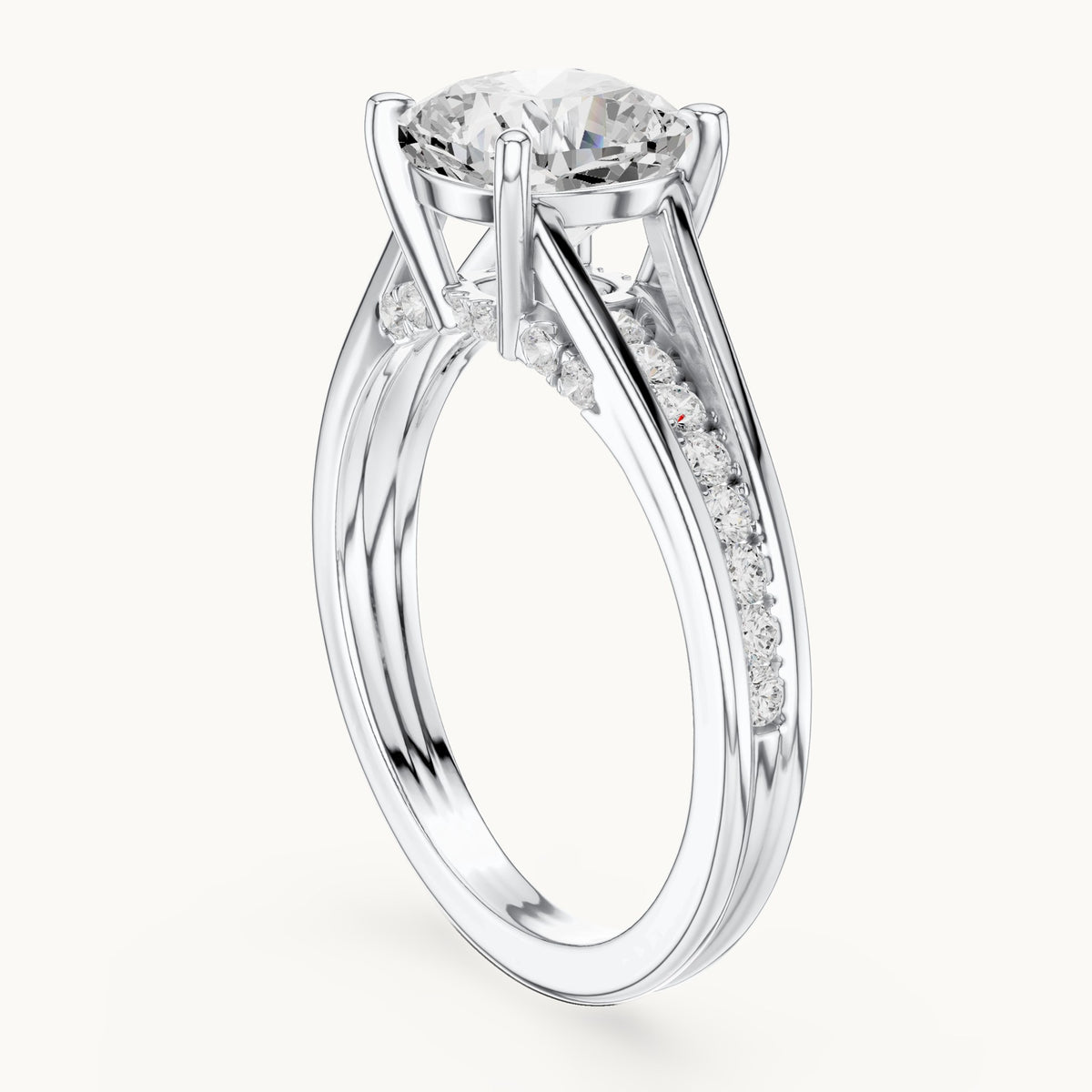 Cushion-cut and round lab-grown diamond channel-set cathedral engagement ring in white gold, 2.072 CT TW, view 1