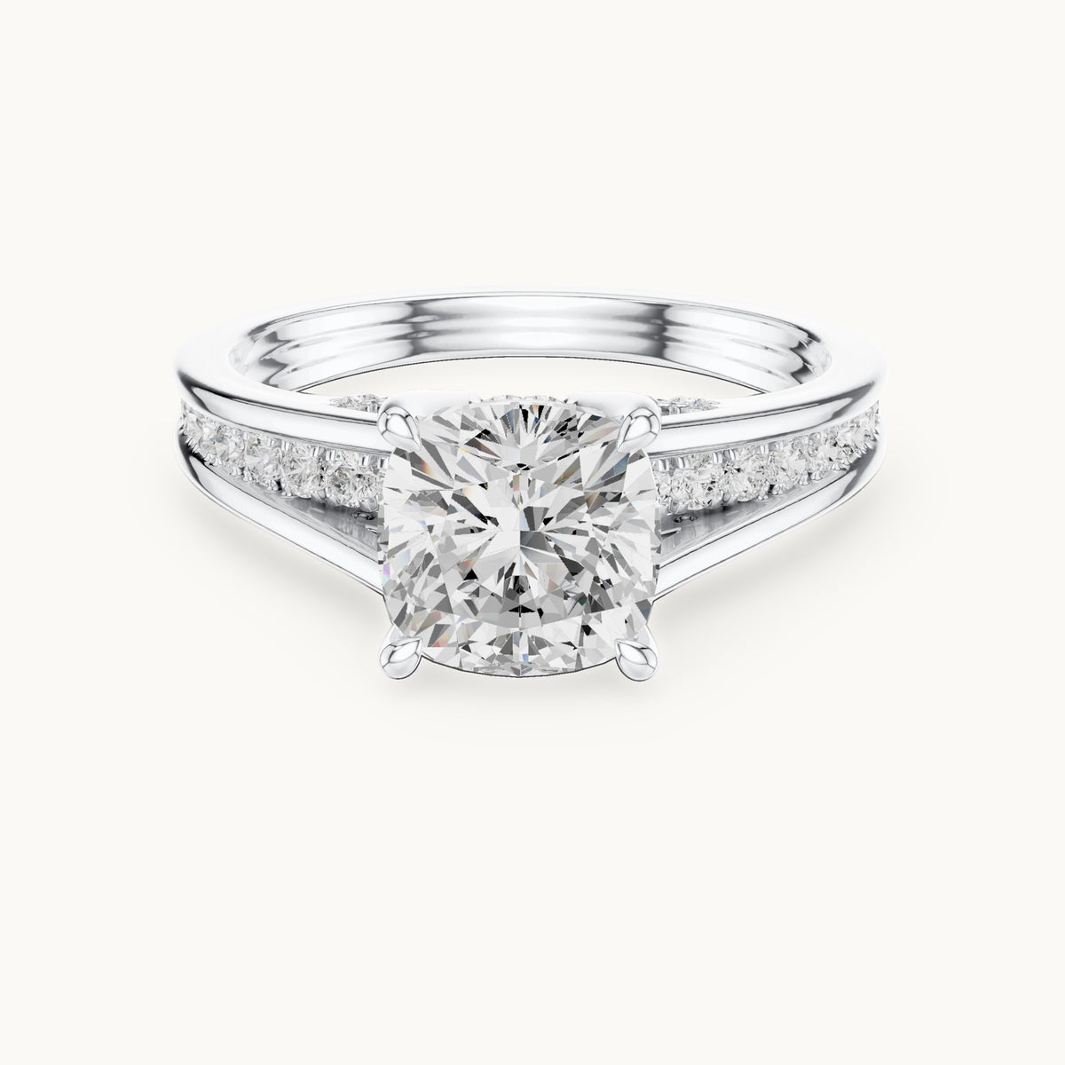 Cushion-cut and round lab-grown diamond channel-set cathedral engagement ring in white gold, 2.072 CT TW, view 4