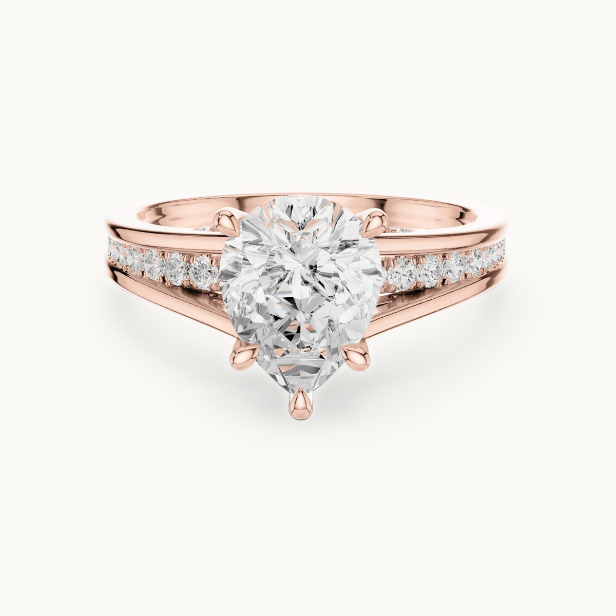 Pear and round lab-grown diamond cathedral split shank pavé engagement ring in rose gold, 1.907 CT TW, view 4