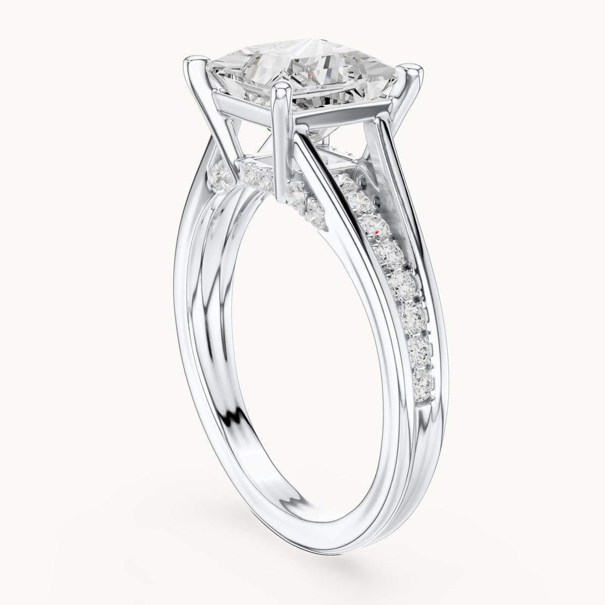 Princess-cut and round lab-grown diamond split shank channel-set engagement ring in white gold, 2.446 CT TW, view 1
