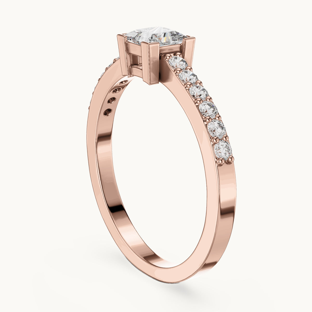 Princess-cut and round lab-grown diamond pavé engagement ring in rose gold, 0.58 CT TW, view 1