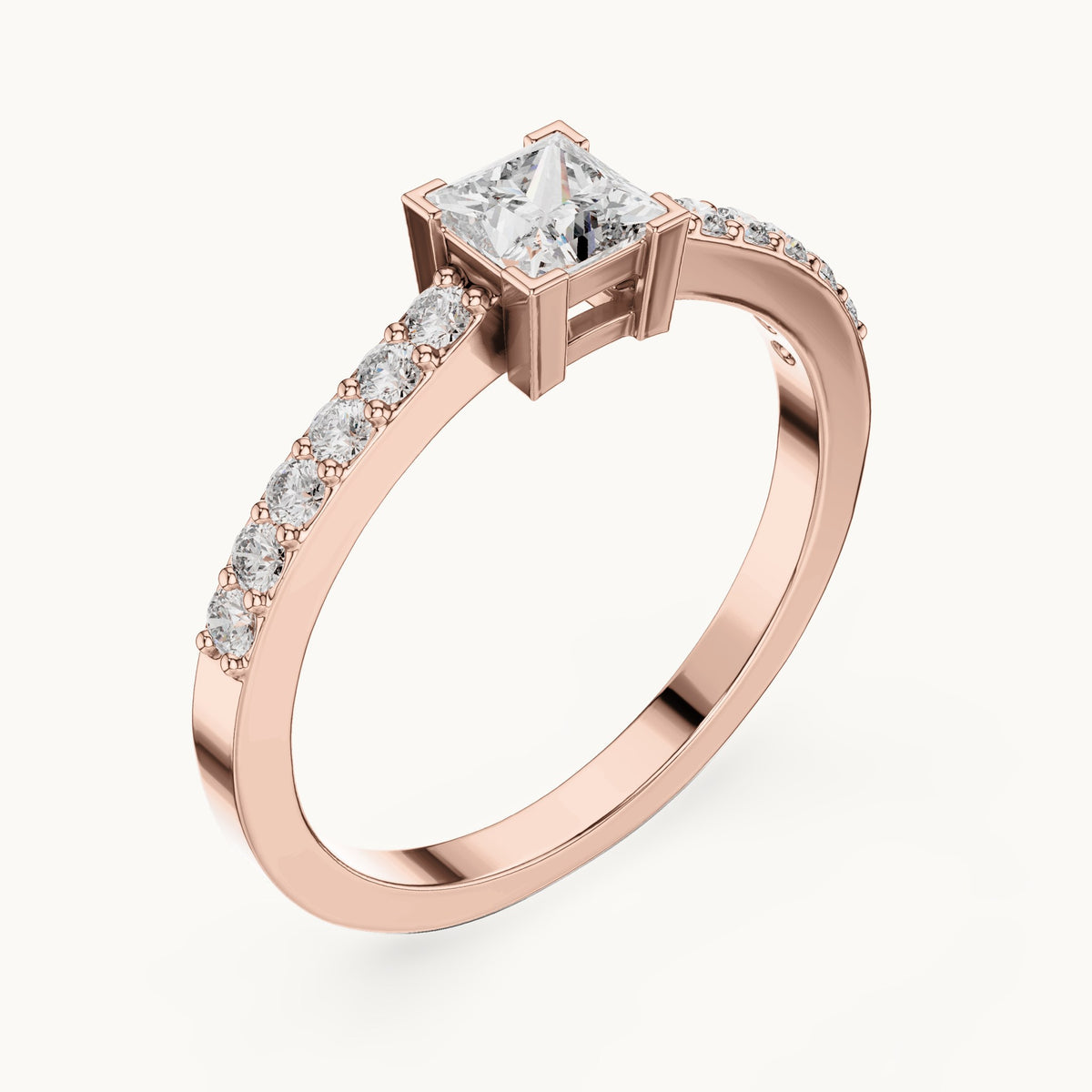 Princess-cut and round lab-grown diamond pavé engagement ring in rose gold, 0.58 CT TW, view 2