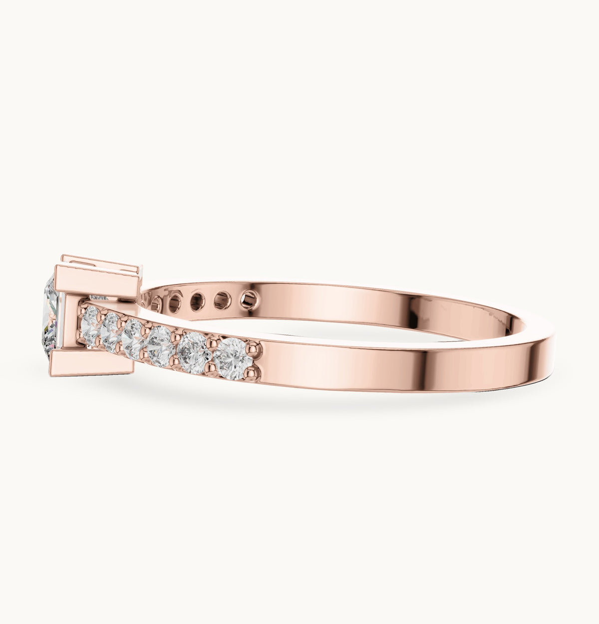Princess-cut and round lab-grown diamond pavé engagement ring in rose gold, 0.58 CT TW, view 3