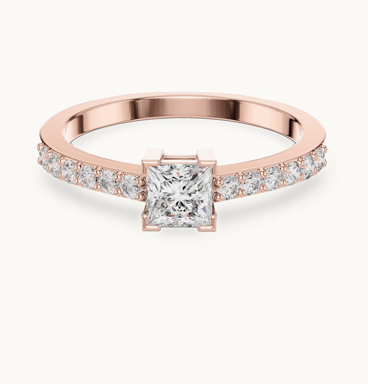 Princess-cut and round lab-grown diamond pavé engagement ring in rose gold, 0.58 CT TW, view 4