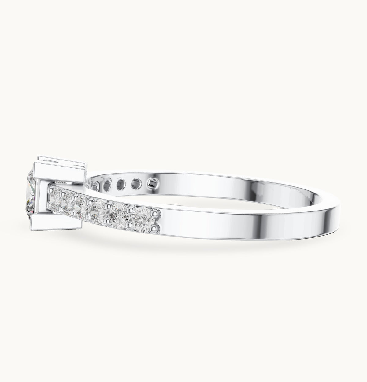 Princess-cut and round lab-grown diamond pavé engagement ring in white gold, 0.58 CT TW, view 3