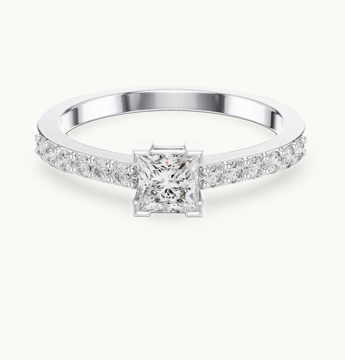 Princess-cut and round lab-grown diamond pavé engagement ring in white gold, 0.58 CT TW, view 4
