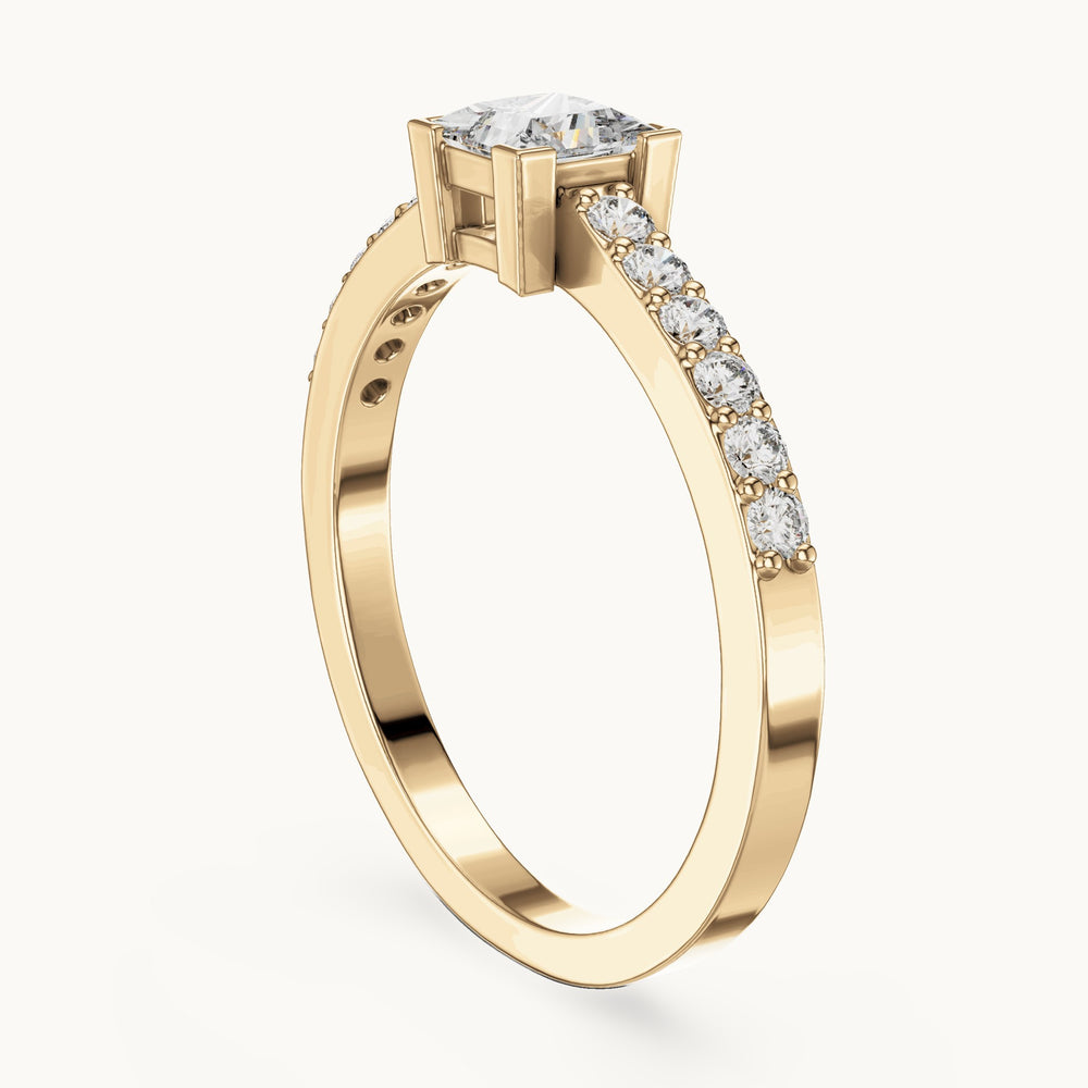 Princess-cut and round lab-grown diamond pavé engagement ring in yellow gold, 0.58 CT TW, view 1
