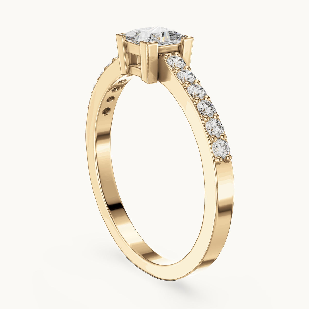 Princess-cut and round lab-grown diamond pavé engagement ring in yellow gold, 0.58 CT TW, view 1